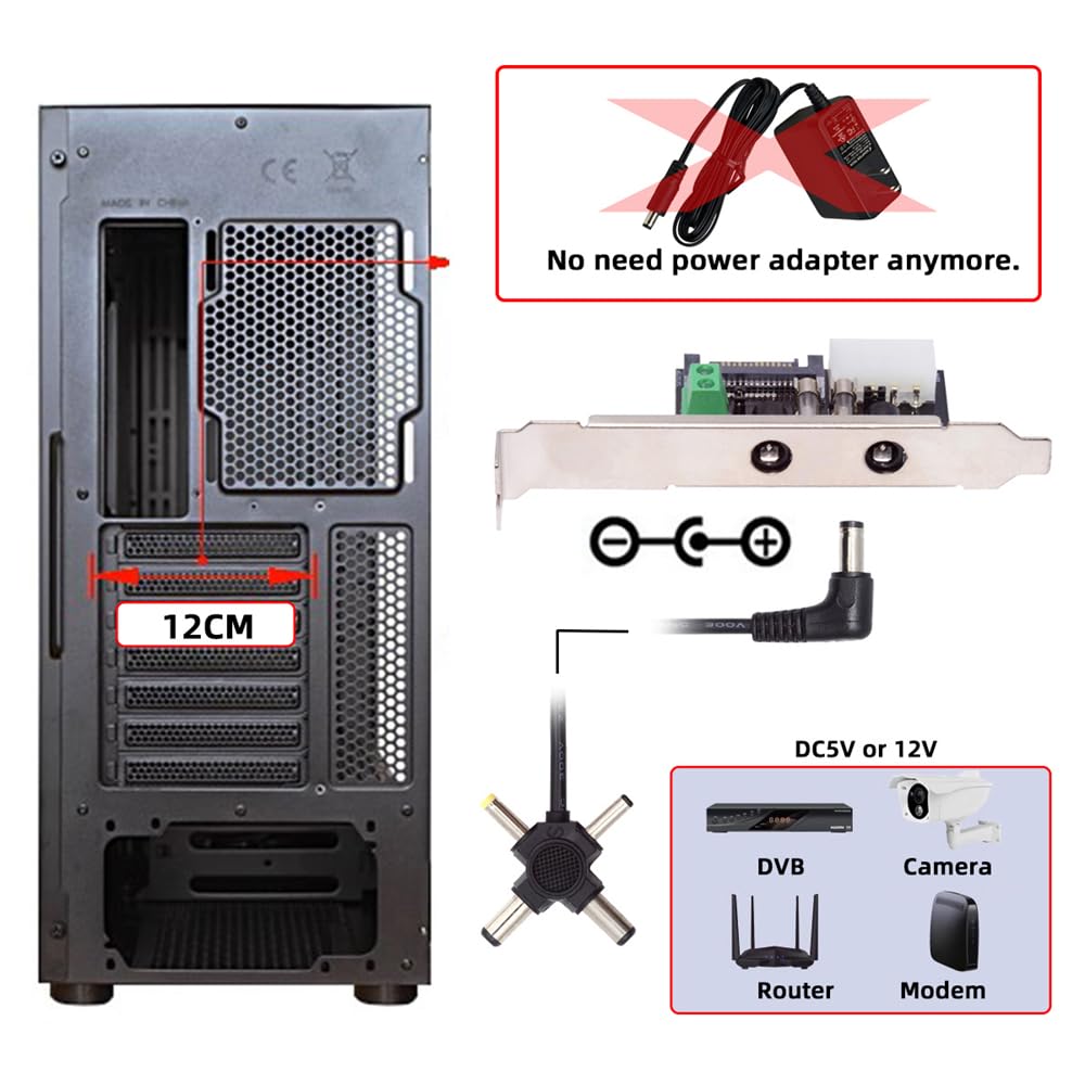 Cablecc 12V 5V DC Output Power Intelligent Control Management System Power Card with Bracket for Monitor Router System, PCI-E