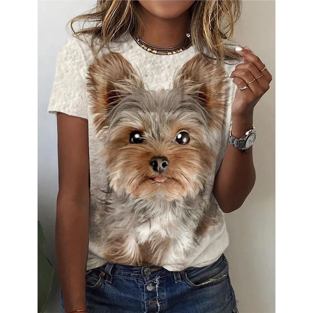 Women 3d Cute Cat Print Fashion Y2k Tops Kawaii Oversized Summer O-Neck Top