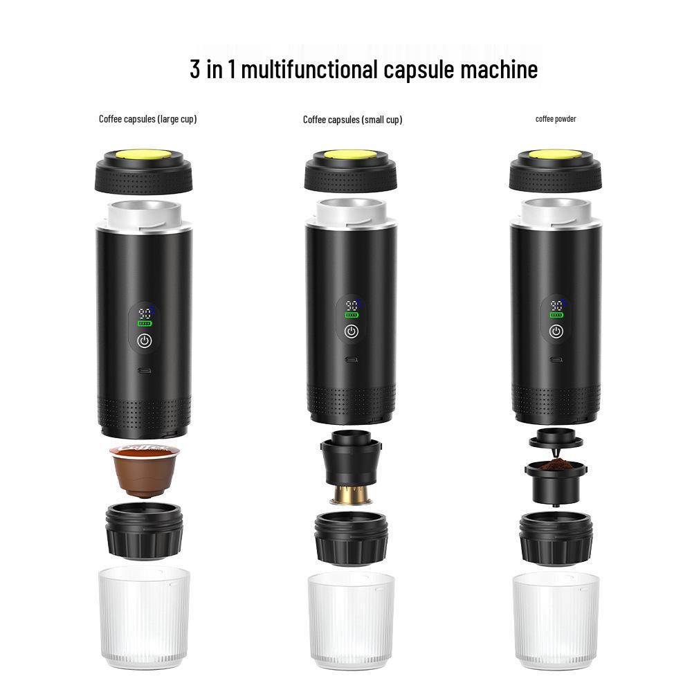 Compact Portable Coffee Maker: Fully Automatic, Heated, 3-in-1 Digital Display for Home, Camping, and Travel Use.