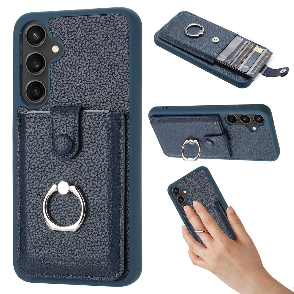 For Samsung Galaxy A15 4G/5G Case Drawing Type Card Slots Litchi Texture Leather Back Cover with Ring Kickstand