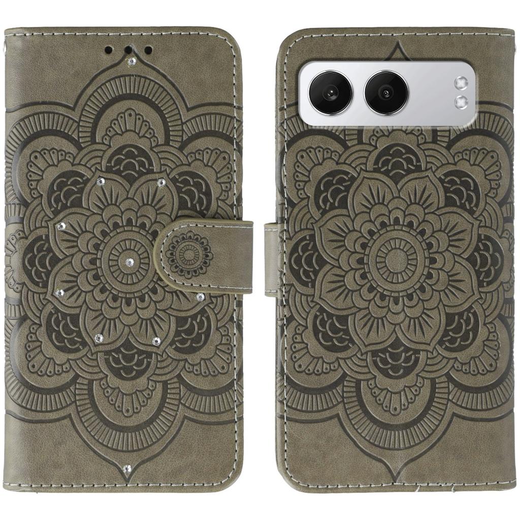 For OnePlus Nord 4 Case Rhinestone Decor PU Leather Mandala Imprinted Design Phone Cover with Wrist Strap