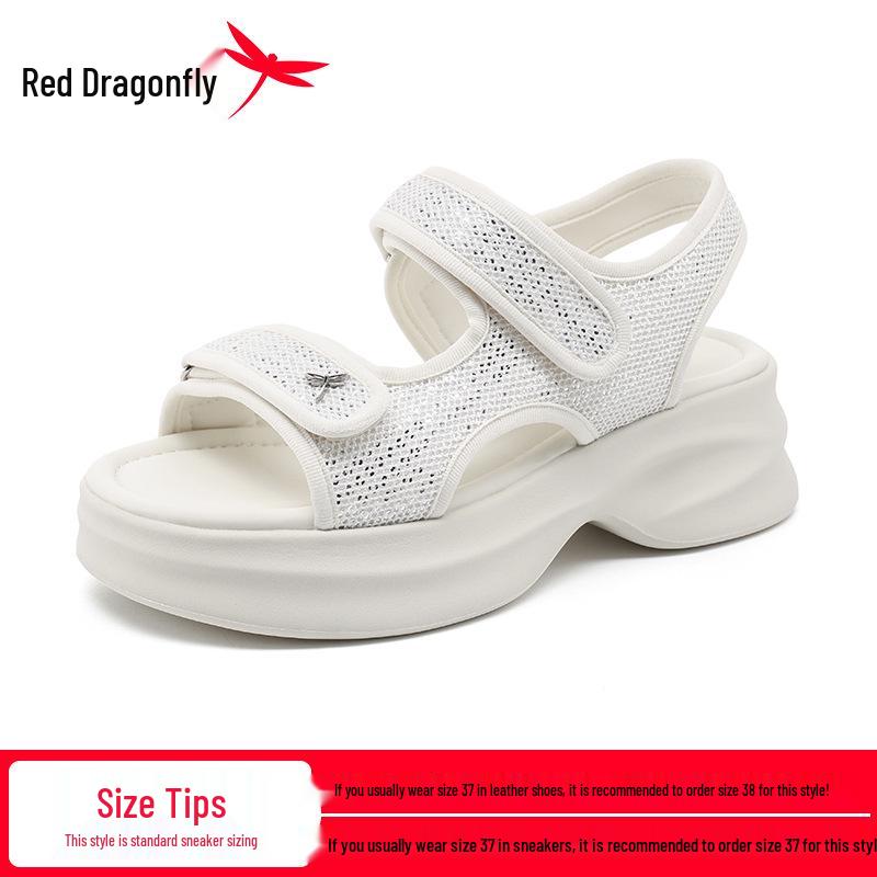 2026 Red Dragonfly Women s Black Height-Increasing Dad Sandals - Soft, Thick-Soled Summer Beach Shoes 38