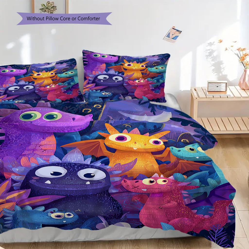 Dinosaur Pattern Bedding Quilt Set Quilt Cover Pillowcase Home Decoration Birthday Gift (1 * Duvet Cover + 2 * Pillowcase, Without Core)