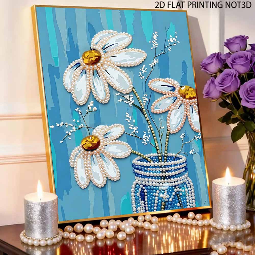 DIY 5D Little Daisy Pearl Art Kit No Frame Pearl Diamond Painting for Adults 30x40cm Floral Gem Art for Home Wall Decoration & Craft Gift