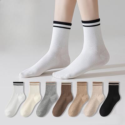 Female Spring and Autumn Parallel Bars College Style Cotton Tube Socks