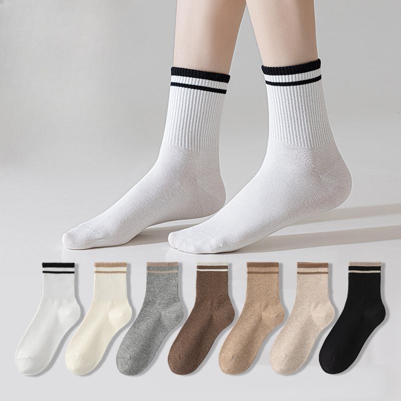 Female Spring and Autumn Parallel Bars College Style Cotton Tube Socks