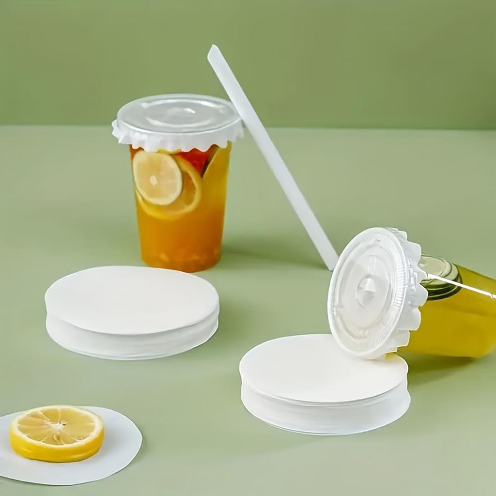 500 Stück Weiße Auslaufsichere Deckeldichtung, Runde Dichtungspapierdichtung, Wasserdichter und auslaufsicherer Papierbecher für Plastikgetränkebecher
