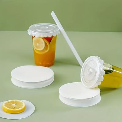 500 ks bílých těsnění víček odolných proti úniku, kruhové papírové těsnění, plastový kelímek na nápoje vodotěsný a odolný proti rozlití pape