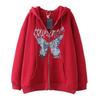 Hooded sweater in stock, zipper sweater autumn and winter European and American butterfly sweater gothic sports hooded jacket