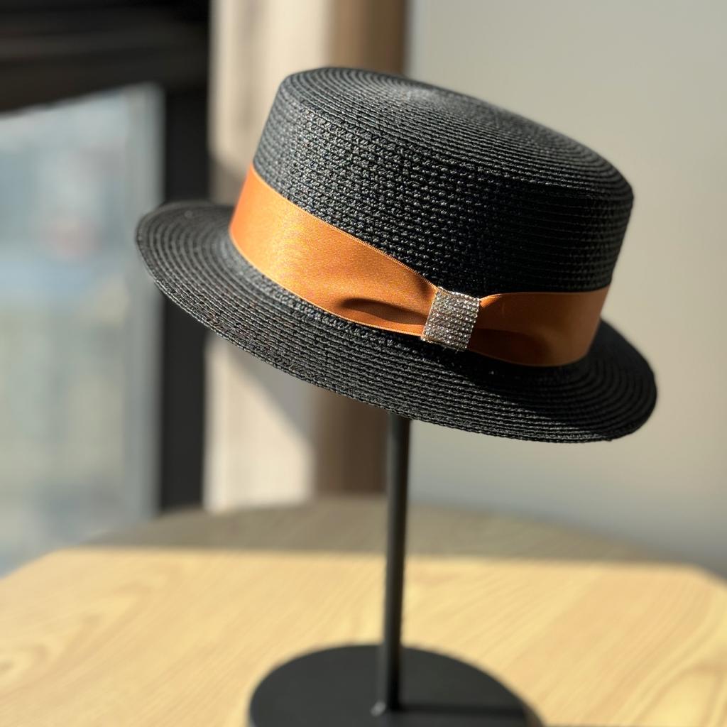 Female Elegant Top Hat French Big Head Circumference Hat Flat Top Straw Hat Seaside Vacation Sun Hat