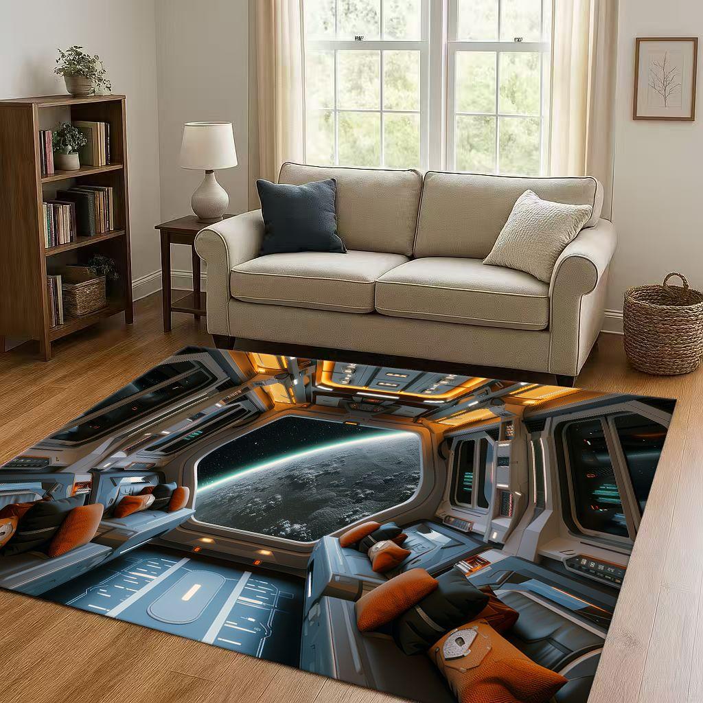 HD Spacecraft Aircraft Cockpit Dashboard Living Room Non Slip Area Rug Carpet for Bedroom Kids Playroom Sofa,Home Decor Doormat
