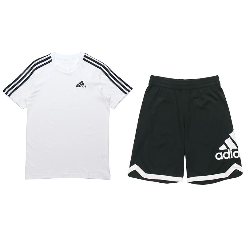 

Футболка Adidas High Street Minimalist в полоску с круглым вырезом и коротким рукавом, с большим принтом логотипа, эластичные шорты, повседневный спортивный комплект унисекс GL3733+DP4768 XXL
