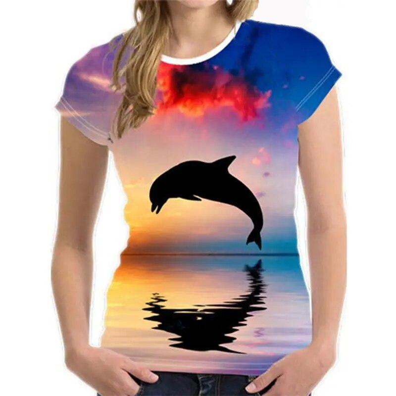 Women's T Shirt Dolphin Animal 3D Print Tee Summer Fashion Casual O-Neck Short Sleeve T-Shirts Y2k Tops Harajuku Female Clothing