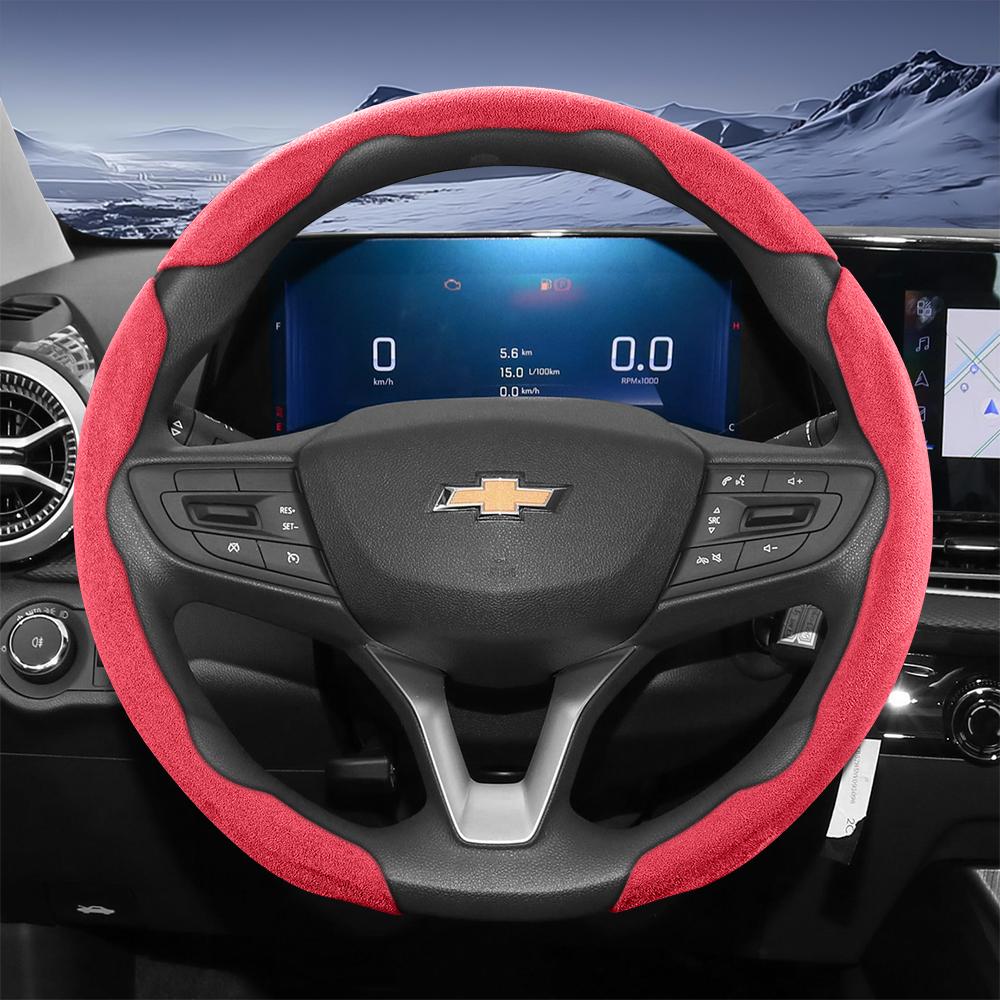 Suitable for Chevrolet Sport Suede Steering Wheel Cover with Split Snap-On Design for Silverado, Equinox, Trax, Onix, Tahoe, Traverse, Trailblazer