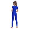 Kids Ballet Bodysuit V Neck Short Sleeve Ruched Front Leotard with Back Invisible Zipper for Gymnastics Figure Skating Performance