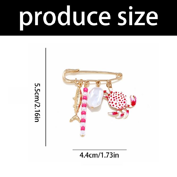 Artistic Crab And Fish Inspired Pin Featuring Alloy Metal And Faux Pearls Details Versatile Fish Brooch For Casual Wear