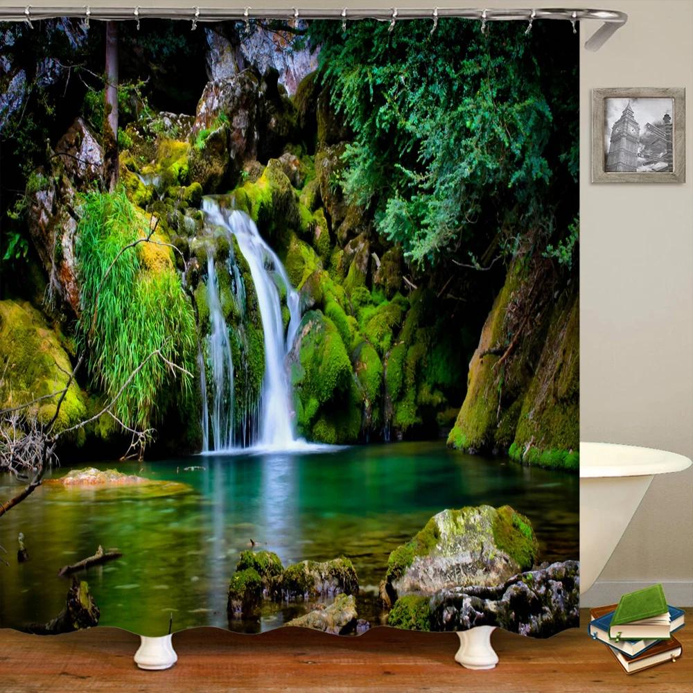 3D Nature Forest Trees landscape Bathroom Shower Curtain Home Decor Curtain Fabric Waterproof Shower Curtain With Hook 180x200