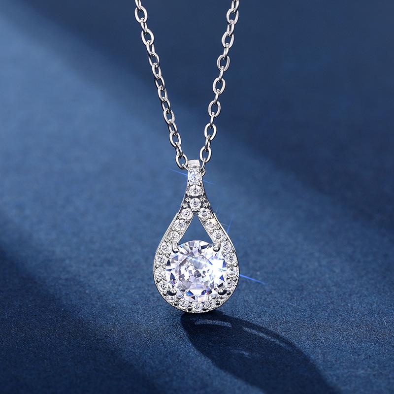 Teardrop Halo Crystal Pendant Necklace for Women, Elegant Round Cut Solitaire Necklace, Sparkling Statement Jewelry