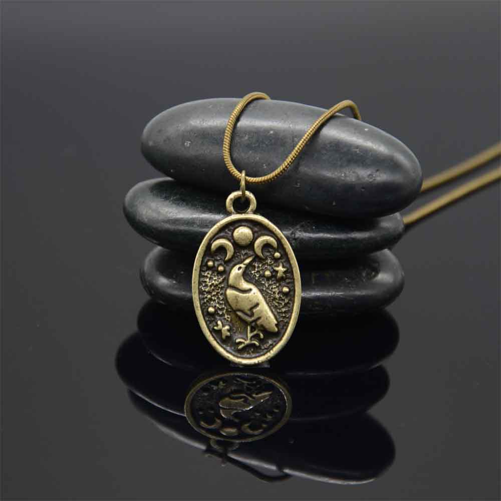 Wicca Dreifachmond Göttin Wikinger Schmuck Odin Rabe Amulett Pentagramm Wicca Heidnisch Mond Halskette Männer Frauen Schmuck