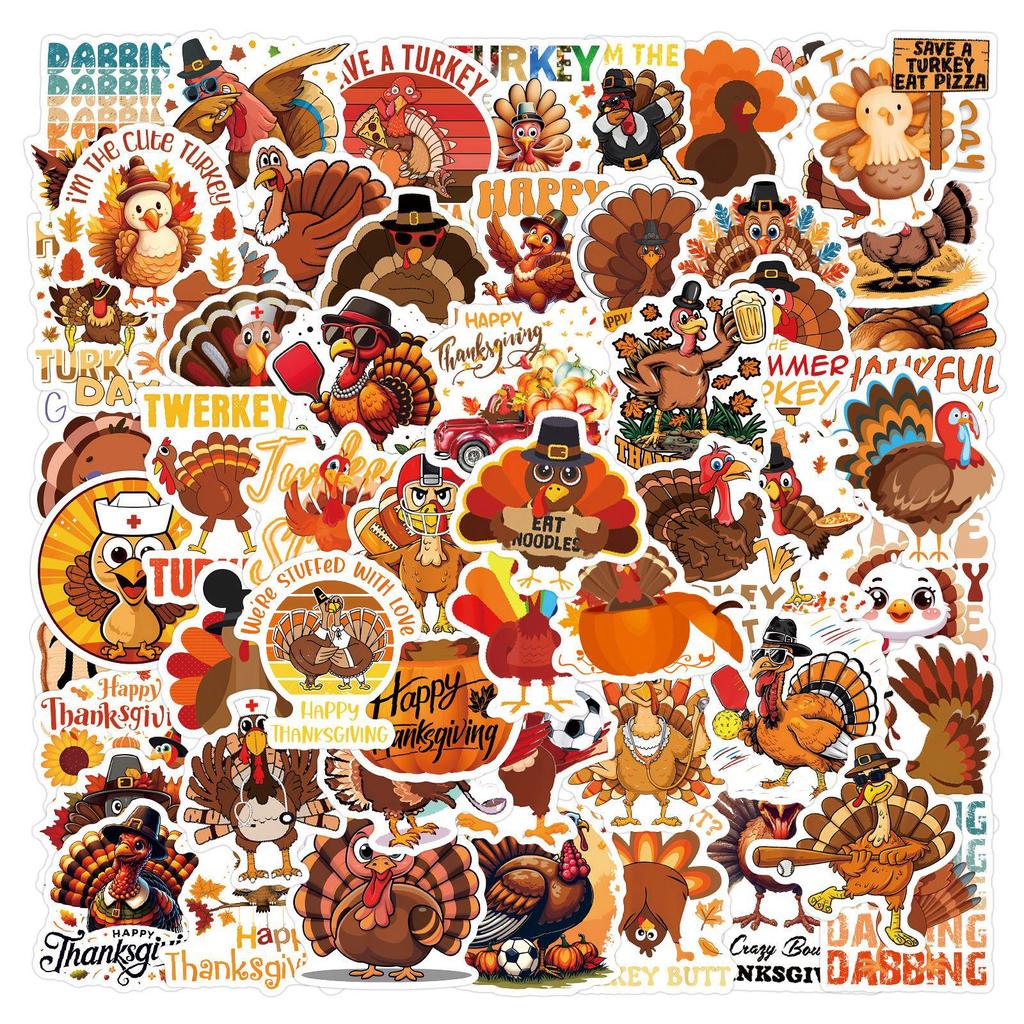 55 Cartoon Thanksgiving Turkey Stickers for Journals, Water Bottles, Computers - Waterproof Decorative Set