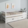 [29596364WAA] Cama de Dia, Cama de Solteiro e Casal, Cama Auxiliar com Rodízios por Baixo, com 2 Gavetas de MDF, Estrutura de Madeira Maciça, Branco (200x90cm/190x90cm)