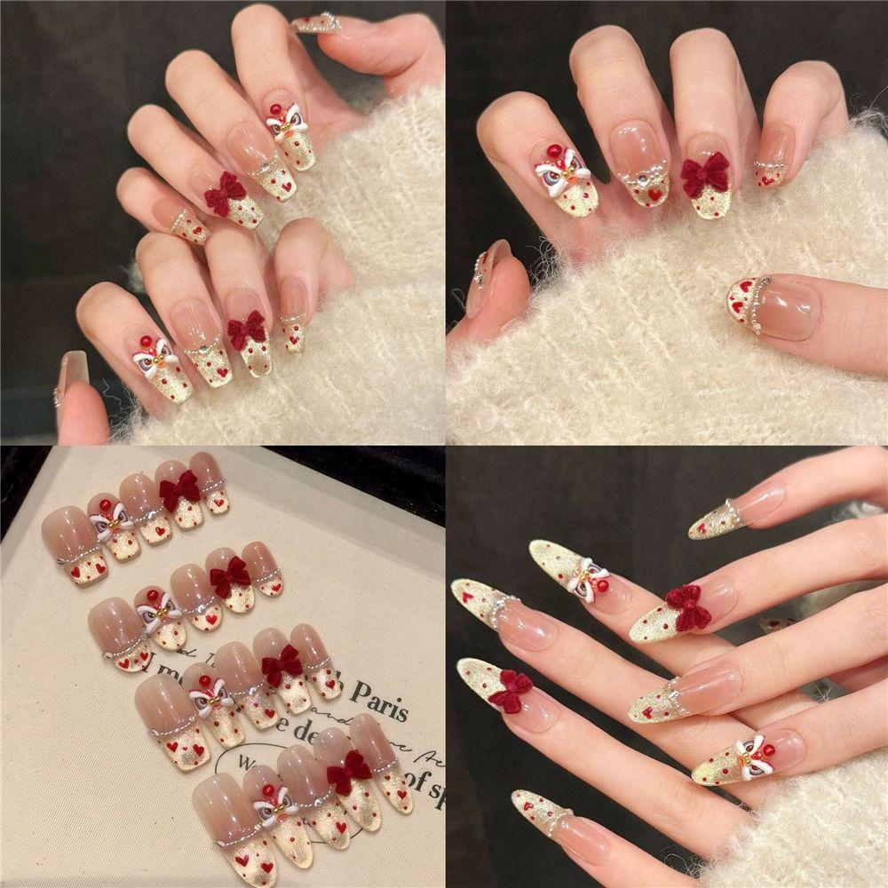10Pcs Waking Lion Girl Press On Nails New Year's Artificial Nails Finger Manicure  for Women & Girls