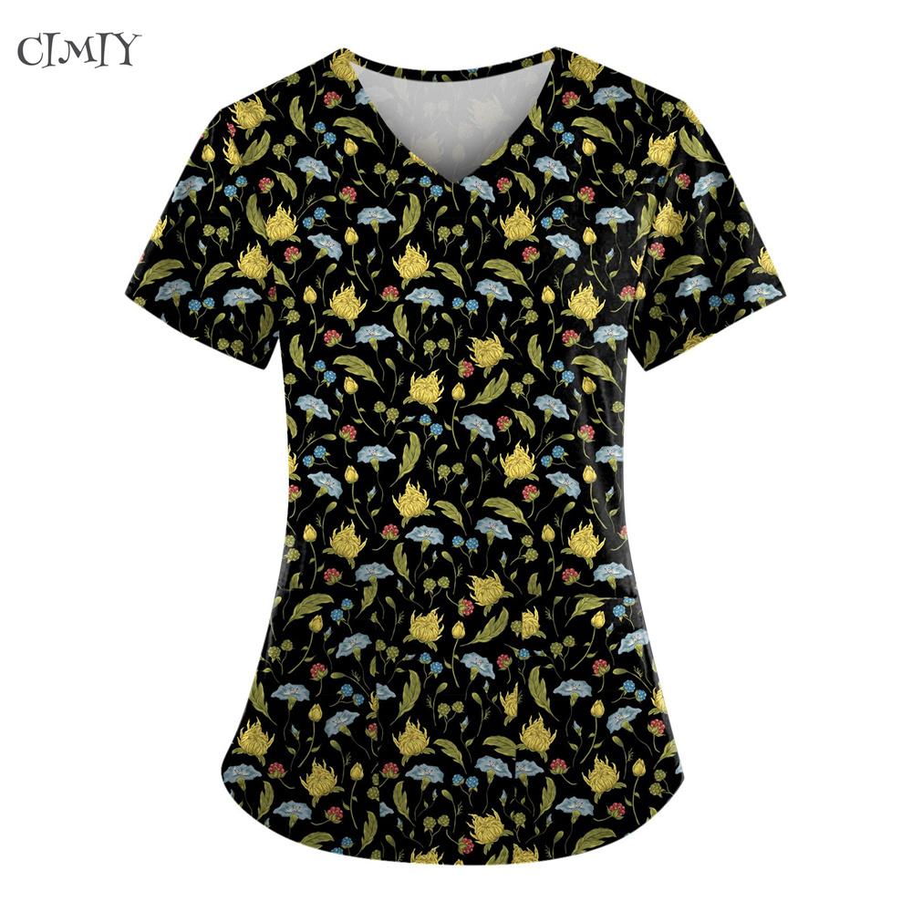 Women's Nurse Short Sleeve Surgical Uniforms Woman Soft Scrub Top Tee with Pockets Breathable & Easy Care Fabric Nurse Tops