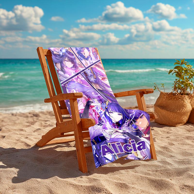Personalized customized proof beach towel with Genshin Impact characters pattern - soft, absorbent,quick-drying,perfect swimming,camping&bathing