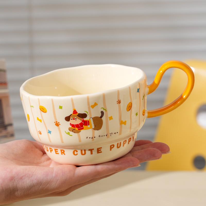 

High Value Creative Ceramic Cup with Spoon Household Large Capacity Couple Water Cup Ins Style Gift Mug 380ml