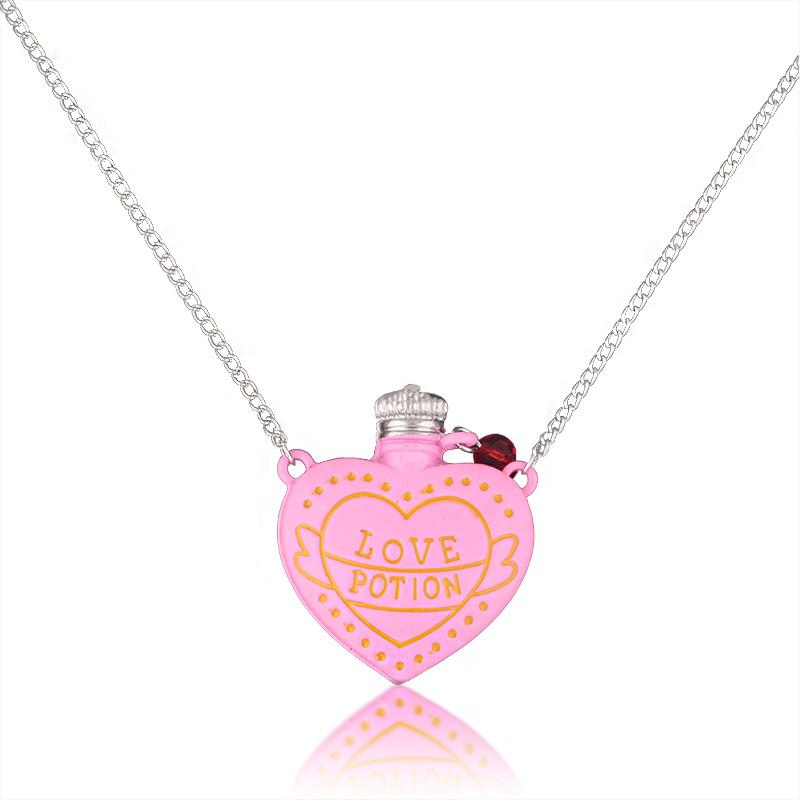 Love Potion Heart Bottle Pendant Necklace 3D Pink Bottle Angel Wings Crystal Necklaces for Women Lover Romantic Jewelry