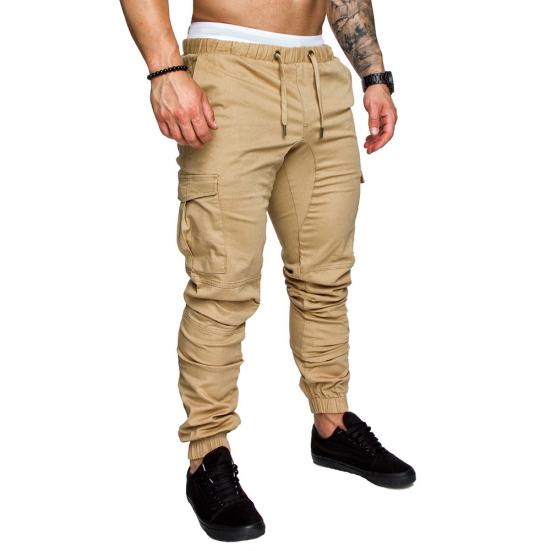 Plus Size Men Casual Solid Color Waist Drawstring Multi Pockets Long Cargo Pants