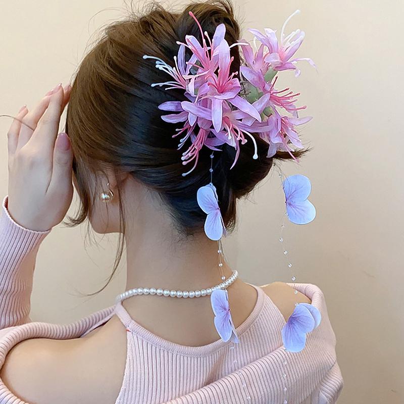 

Elegant Flower Tassel Hair Claw For Women Sweet Exquisite Flower Shark Clip Fairy Luxury Bridal Hair Accessories Gifts