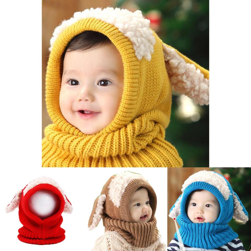 Gestrickte Babymütze mit flauschigem Hundemotiv für winterliche Wärme und winddichten Komfort