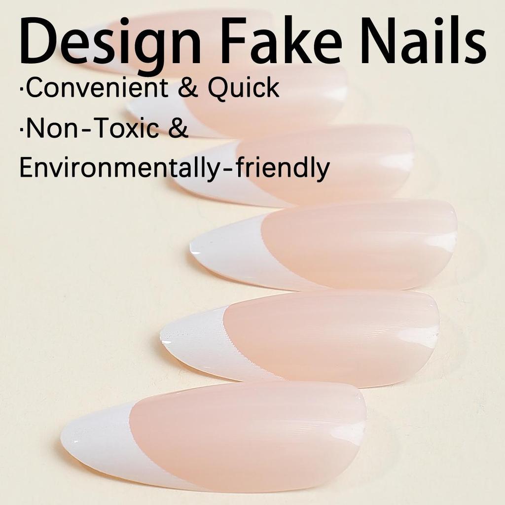 Almond French White Edge Wearable Press-On Nail Art Patches