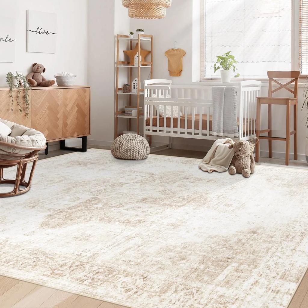 Italienischer Leichter Luxus Wohnzimmer Teppich Rutschfest Schmutzabweisend Pflegeleicht Creme Stil Premium Sofa Schlafzimmer Bodenmatten