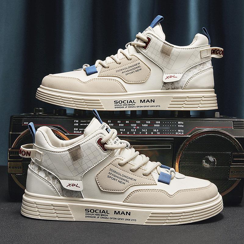 Canvas High top Spring Men's Shoes New Spring Sports and Casual Young White Students' Men's Shoes Versatile Trendy Shoes