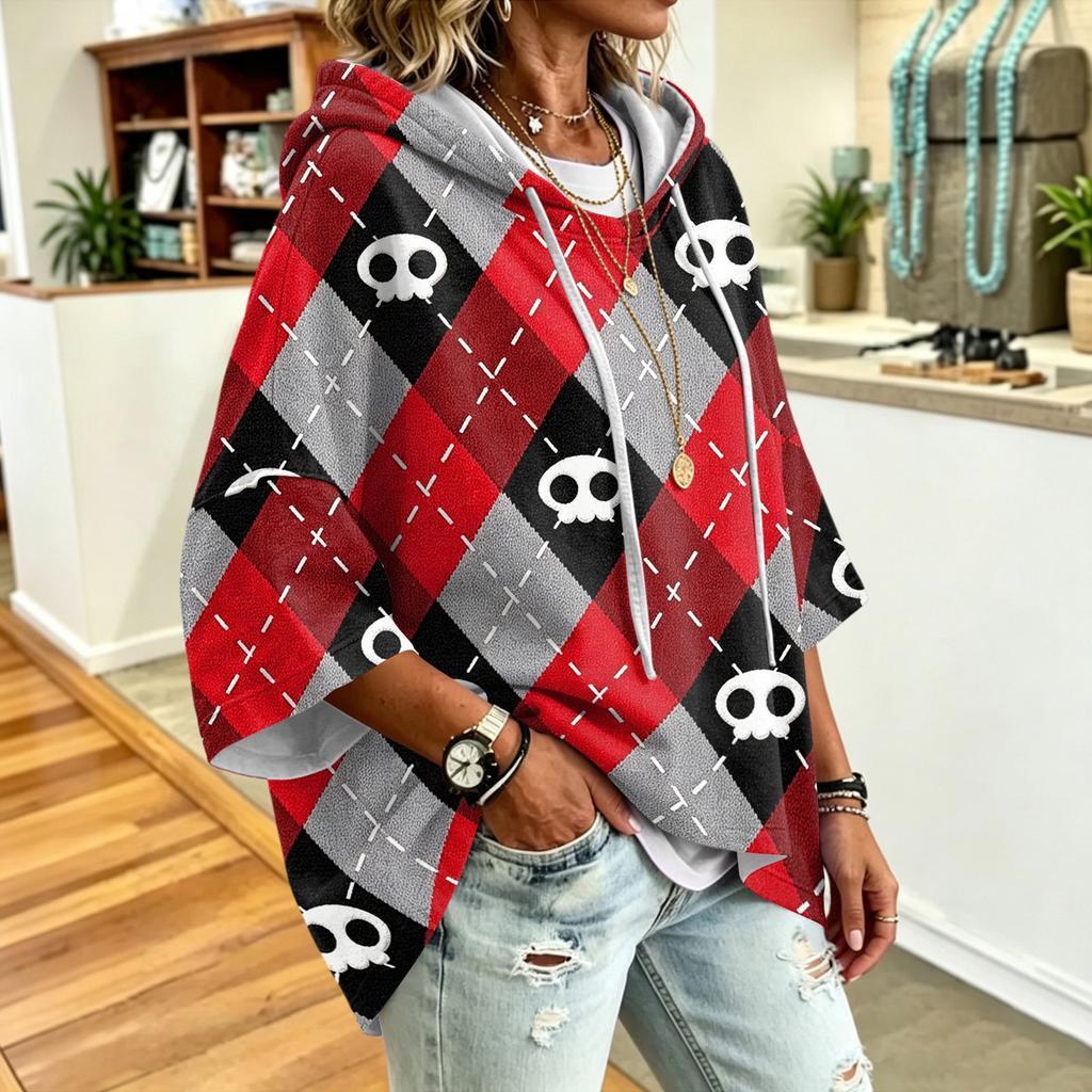 Women's Halloween Print Hooded Sweatshirt Casual Loose Fit Pullover Top