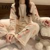 Lady Loungewear 2 Pcs/Set Women Winter Pajamas Set Round Neck Cartoon Bear And Peach Pattern Cozy Long Sleeve Coral Fleece Homewear Top Pants