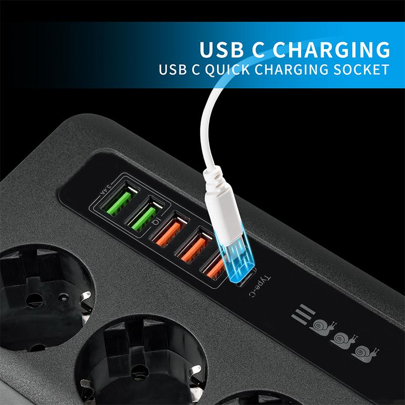 Power Strip EU AC Outlet Socket Multiprise Smart Home Extension Electrical Adapter 3-position TYPE-C USB Charging