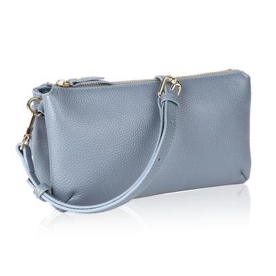 LASIEM Women's Wallet Pochette Shoulder Bag [Fits Long Wallets] Genuine Leather Large Capacity Horizontal 2-Way Two-Tone Blue Gray X Light Gray