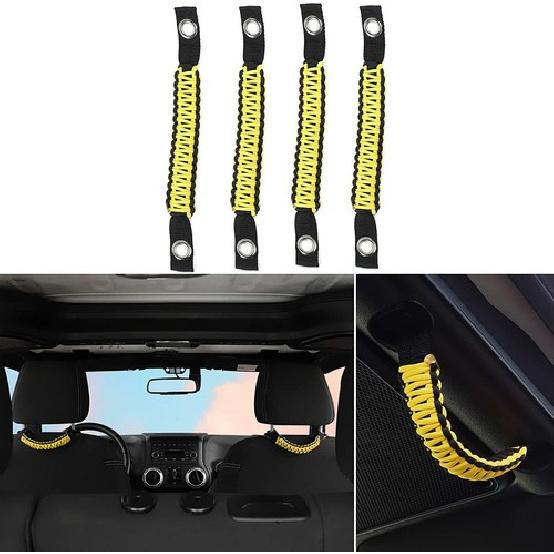 4pcs Roll Bar Grab Handles Grip Handle For Jeep Wrangler JK JKU 2007-2017 Yellow