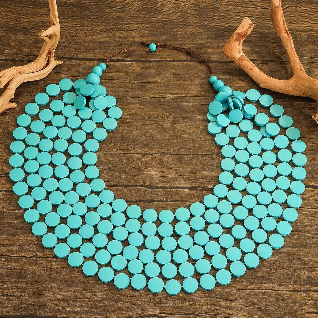 Geometrische mehrlagige Halskette mit Holzperlen für Damen Party-Accessoire