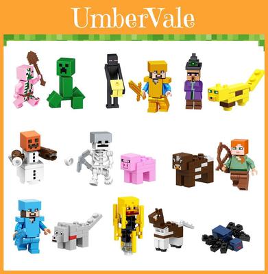 Minecraft Themed 16pcs Building Blocks Set For Kids' Party Decoration And Playtime Fun