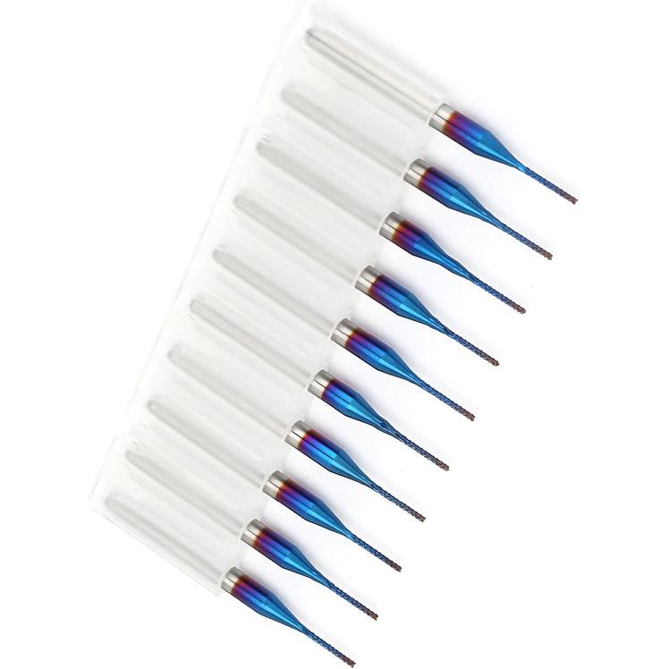 10pcs Tungsten Nose End Mill Blue Coated Spiral Router Bits Milling Machine Cutter Drill Bit CNC Rotary Burrs Set Tool(0.8mm)