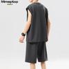MMOPTOP American-Style Sleeveless Ice Silk Vest Summer Men's Comfortable Breathable Short-Sleeve Shorts Set MTX08 Black XL