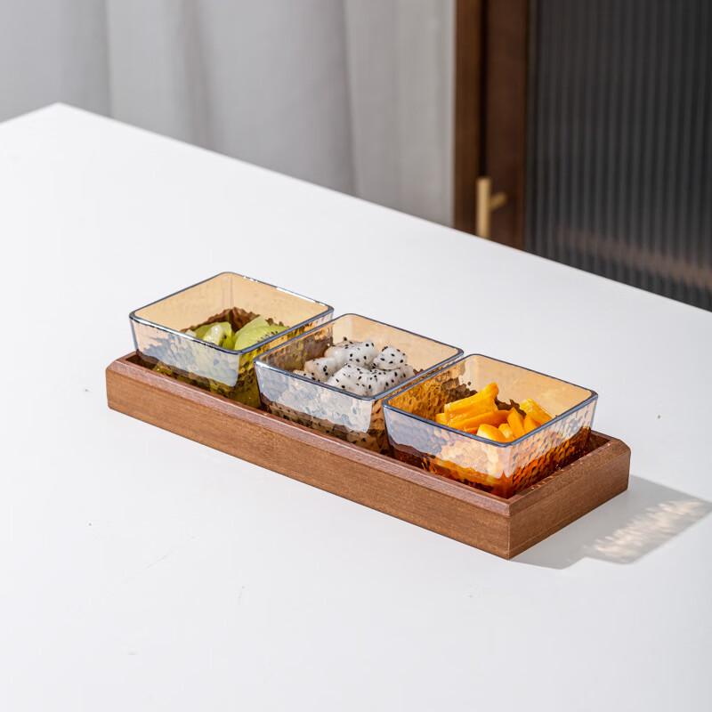 Amber Hammered Glass Serving Set