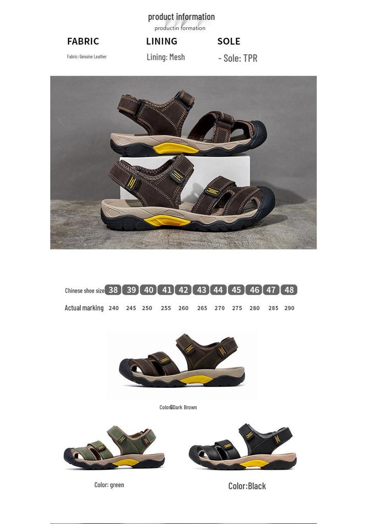 2023 Men's Plus Size Open Toe Cowhide Hand-stitched Casual Beach Sandals