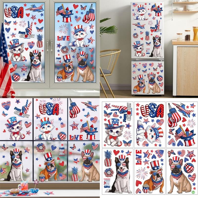 6 Pack American Flag Theme Sticker For Window Glass Door 4th Of July Decors Patriotics Memorials Day Home Office School