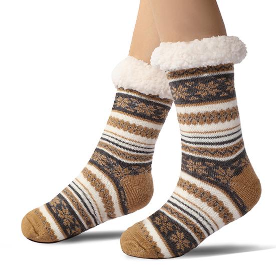 Ultra-thick Cashmere Slipper Socks Winter Warm Fuzzy Home Socks with Non-Slip Silicone Grips for Women Men
