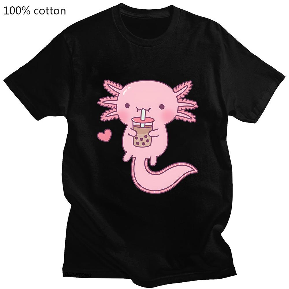 

Bubble Tea Women Tshirts Pink Axlotl Kawaii Print T-shirt Street Hip Hop Crop Top Cool Summer Tee Shirt Cotton Fashion Clothing 4XL
